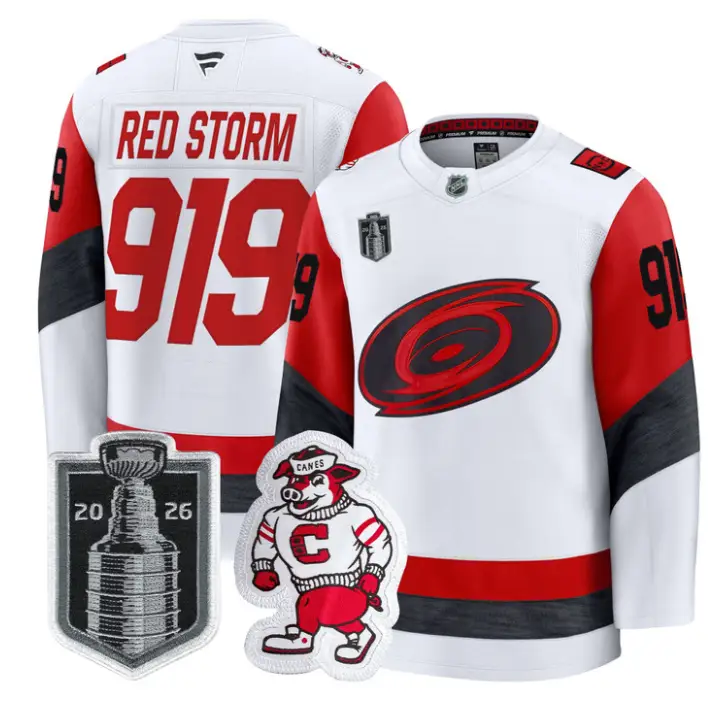 Red Storm Jersey #919 Carolina Hurricanes 2026 Stanley Cup Stitched 3 Red Storm Jersey #919 Carolina Hurricanes 2026 Stanley Cup Stitched by Hockey David
