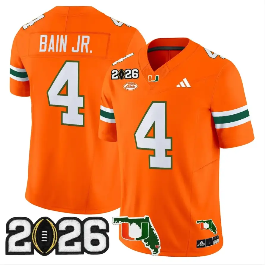 Rueben Bain Jr Jersey #4 Miami Hurricanes 2026 CFP Final Stitched by My Store NCAA Football Jerseys