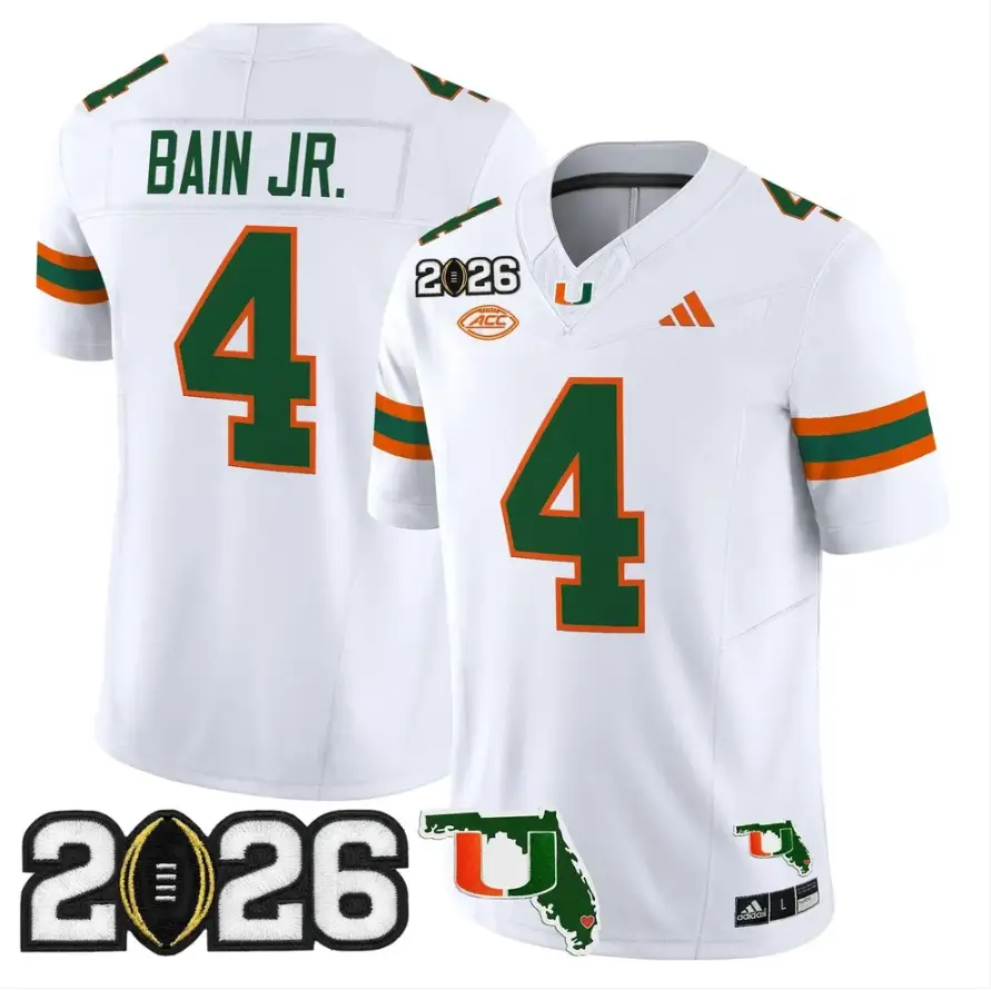 Rueben Bain Jr Jersey #4 Miami Hurricanes 2026 CFP Final Stitched by My Store NCAA Football Jerseys