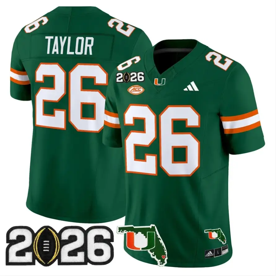 Sean Taylor Jersey #26 Miami Hurricanes 2026 CFP Final Patch Stitched by My Store NCAA Football Jerseys