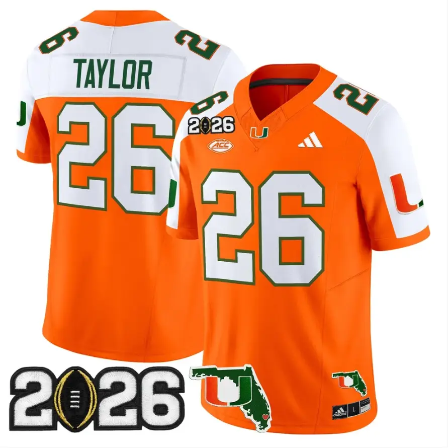 Sean Taylor Jersey #26 Miami Hurricanes 2026 CFP Final Patch Stitched by My Store NCAA Football Jerseys