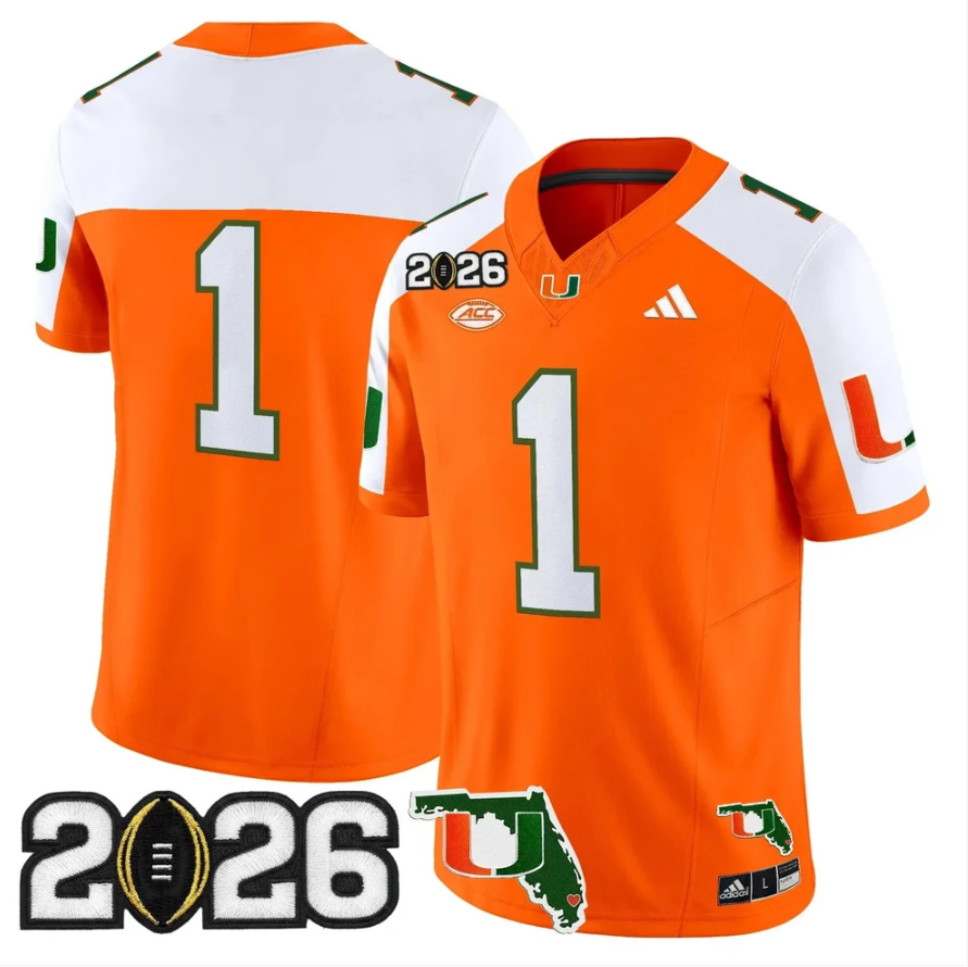 Team Jersey #1 Miami Hurricanes 2026 CFP Final Patch Stitched by My Store NCAA Football Jerseys