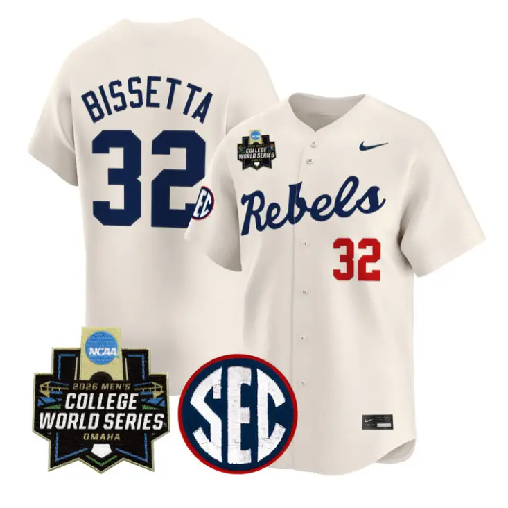 Tristan Bissetta Jersey #32 Ole Miss 2026 World Series Vapor Stitched by My Store