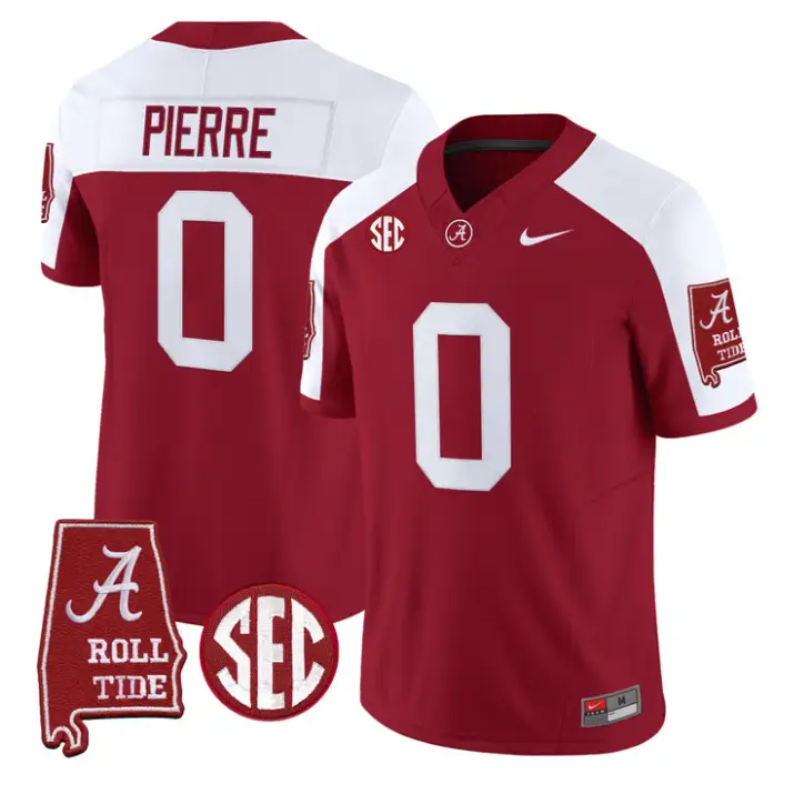 Yhonzae Pierre Jersey #0 Alabama Crimson 2026 SEC Patch Stitched by My Store NCAA Football Jerseys