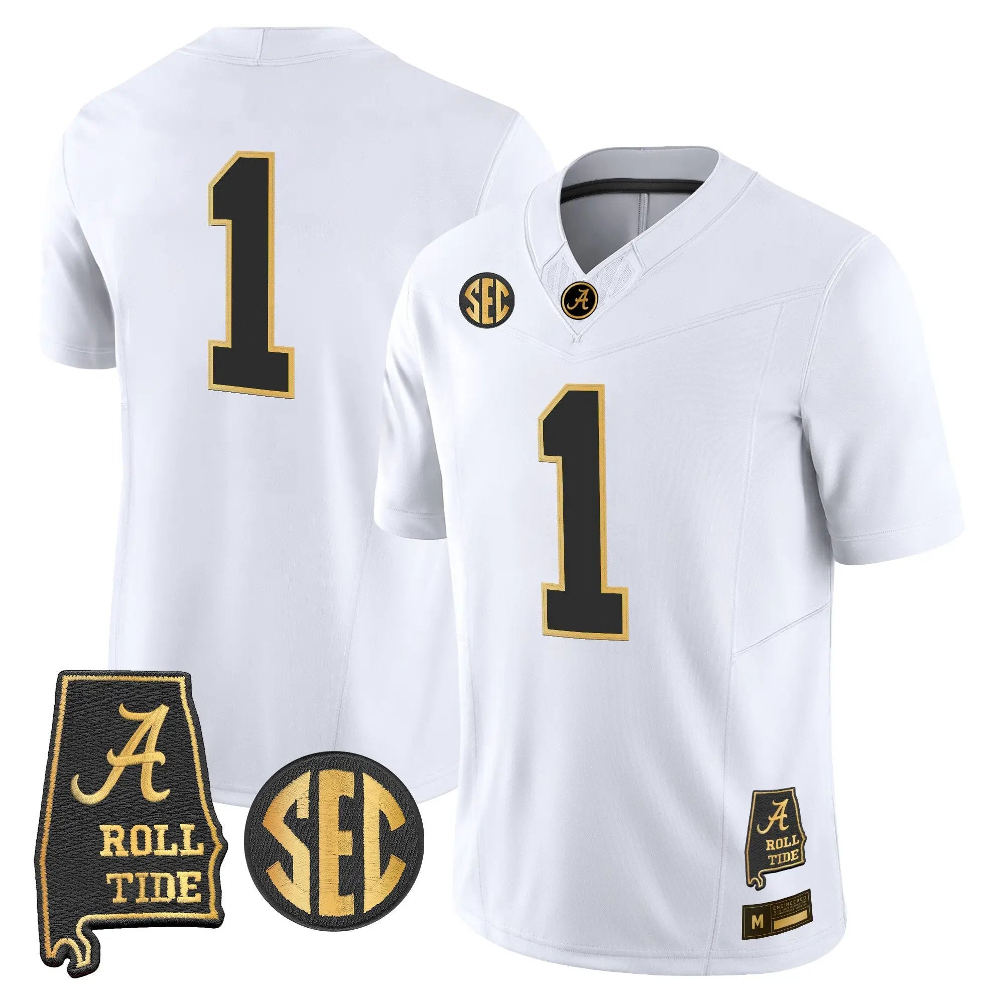 Alabama Crimson Tide 2026 Gold Vapor Limited Jersey - Alabama Map - Stitched 24 BAMA 2026 Gold Vapor Limited Jersey - Alabama Map - Stitched by Alabama Crimson Tide