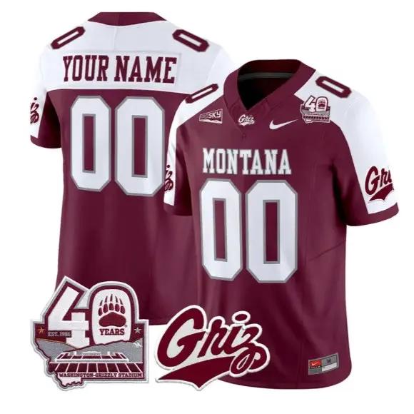 Custom Montana Grizzlies Jersey 2026 - 40th Anniv Patch Stitched by My Store NCAA Football Jerseys