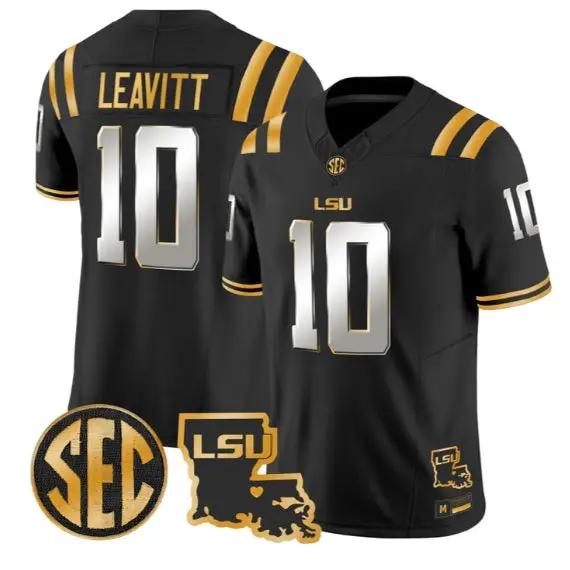 Sam Leavitt #10 LSU Tigers 2026 Louisiana Patch Gold Vapor Stitched by My Store NCAA Football Jerseys