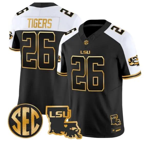 Tigers #26 LSU Tigers 2026 Louisiana Patch Gold Vapor All Stitched by My Store NCAA Football Jerseys