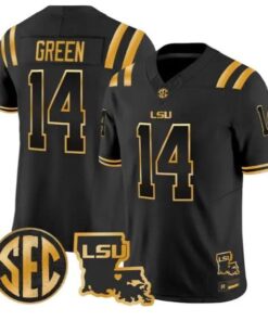 Trey'Dez Green #14 LSU Tigers 2026 Louisiana Patch Gold All Stitched by My Store NCAA Football Jerseys