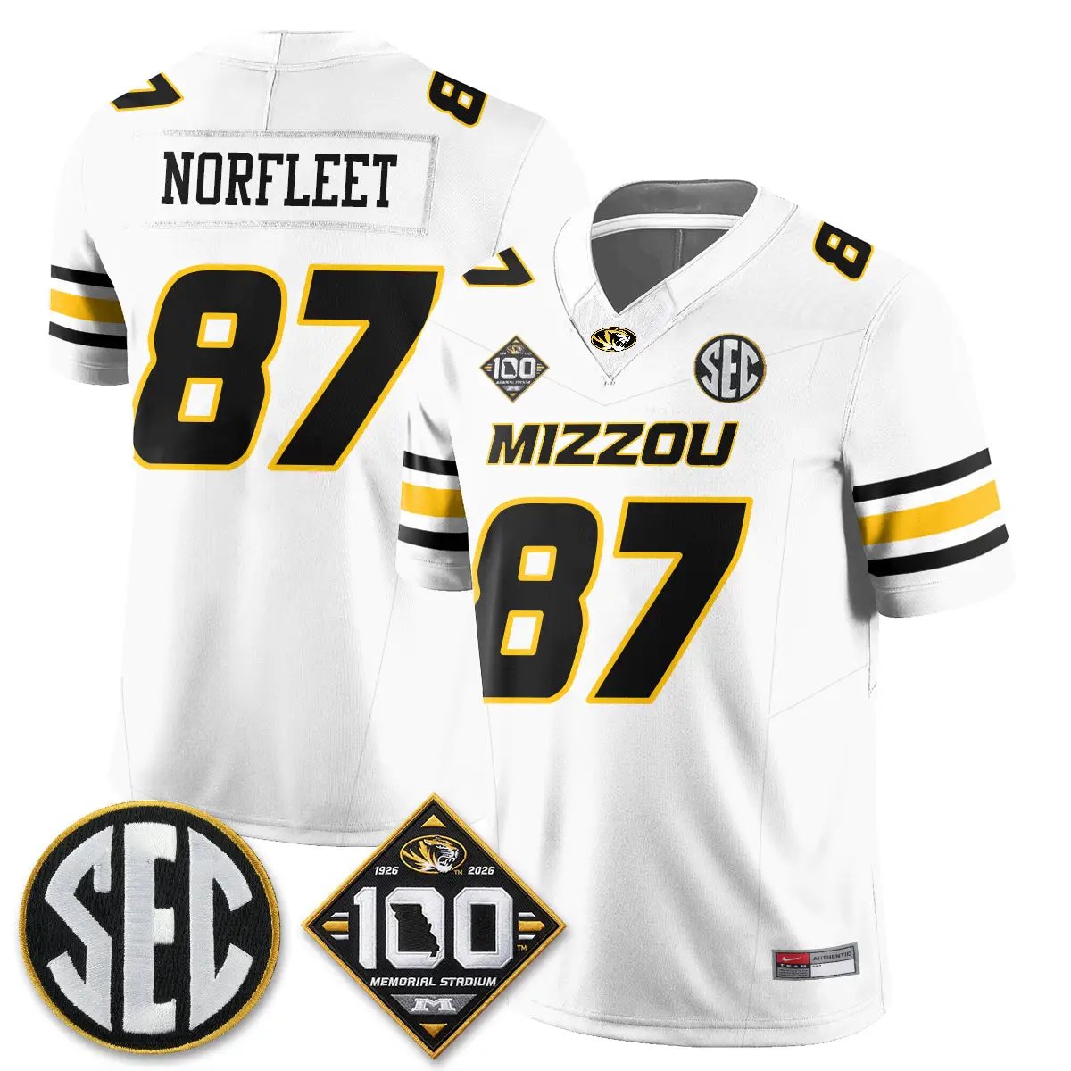Missouri Tigers 100th Anniversary of Memorial Stadium Vapor Jersey - Stitched 42 MIZZ 100th Anniversary of Memorial Stadium Vapor Jersey - Stitched by Missouri Tigers