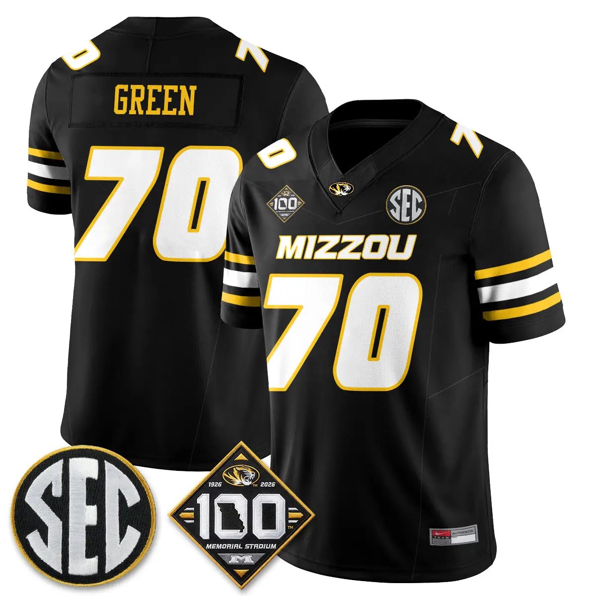 Missouri Tigers 100th Anniversary of Memorial Stadium Vapor Jersey - Stitched 7 MIZZ 100th Anniversary of Memorial Stadium Vapor Jersey - Stitched by Missouri Tigers