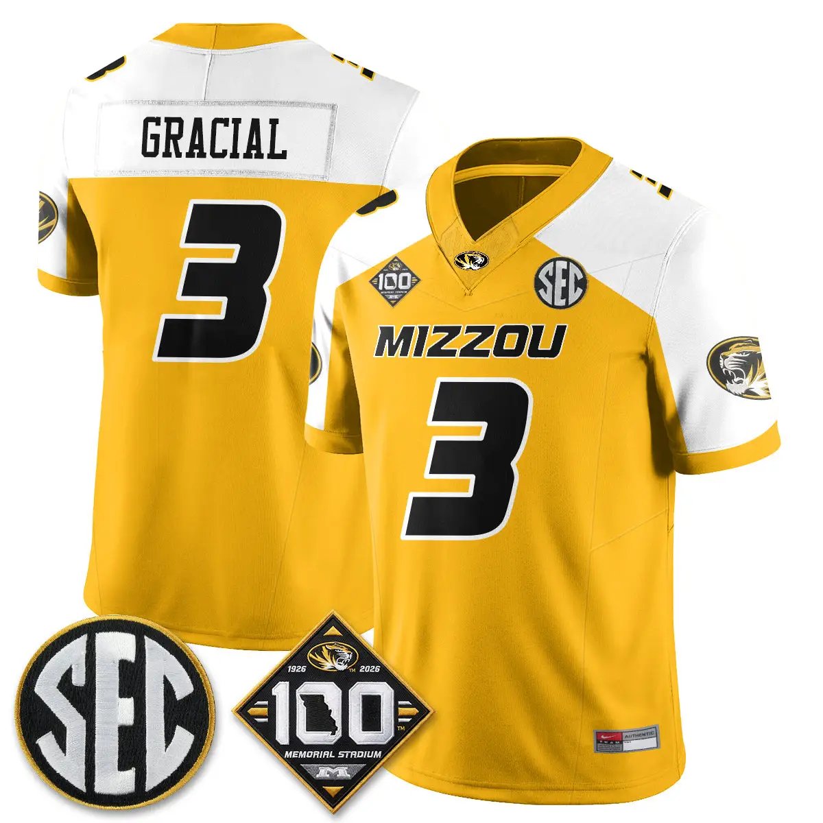 Missouri Tigers 100th Anniversary of Memorial Stadium Vapor Jersey - Stitched 34 MIZZ 100th Anniversary of Memorial Stadium Vapor Jersey - Stitched by Missouri Tigers