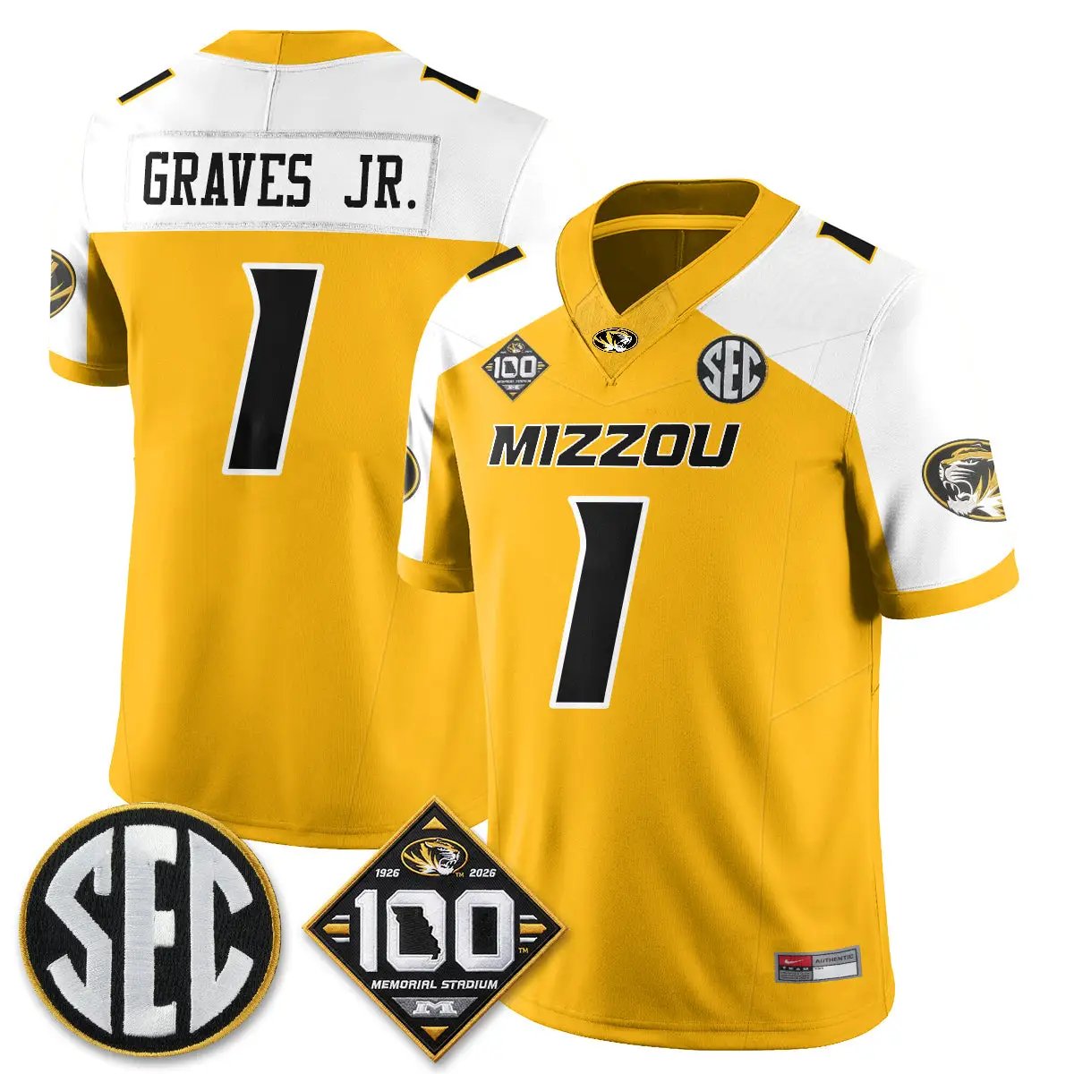 Missouri Tigers 100th Anniversary of Memorial Stadium Vapor Jersey - Stitched 35 MIZZ 100th Anniversary of Memorial Stadium Vapor Jersey - Stitched by Missouri Tigers