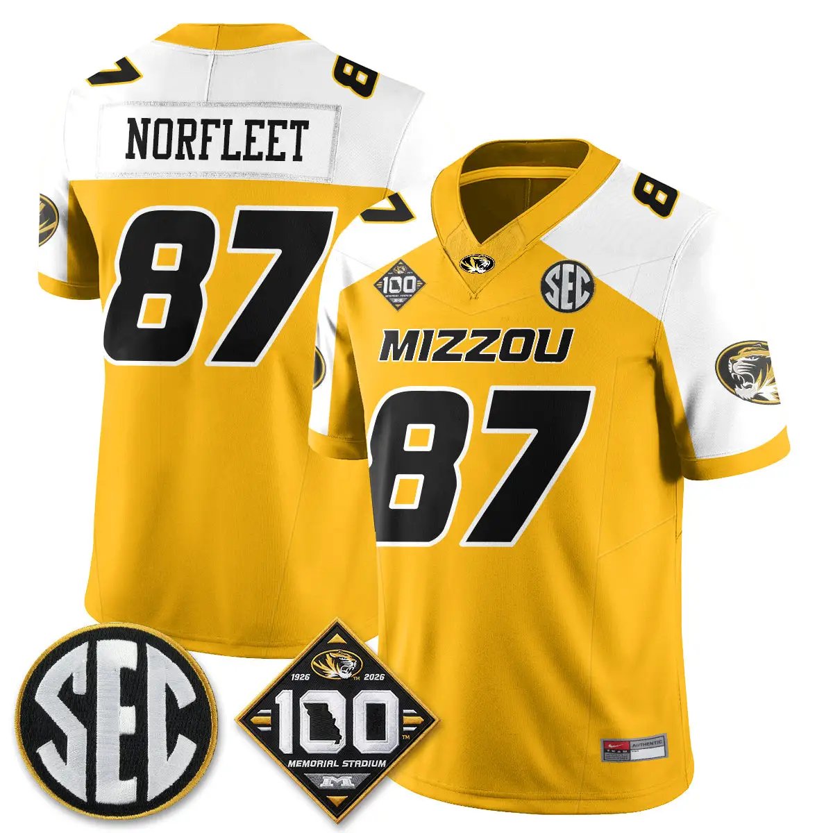Missouri Tigers 100th Anniversary of Memorial Stadium Vapor Jersey - Stitched 30 MIZZ 100th Anniversary of Memorial Stadium Vapor Jersey - Stitched by Missouri Tigers