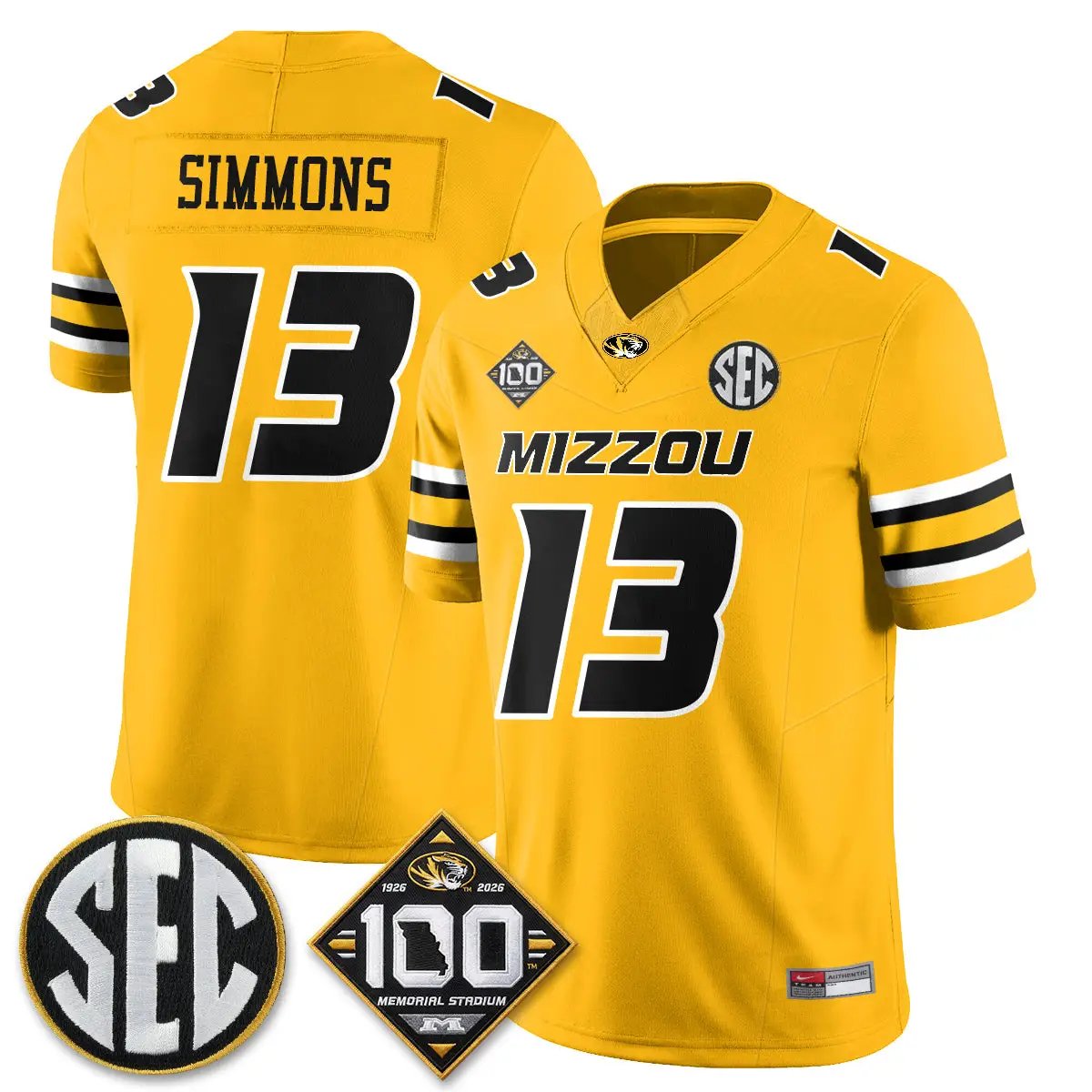 Missouri Tigers 100th Anniversary of Memorial Stadium Vapor Jersey - Stitched 13 MIZZ 100th Anniversary of Memorial Stadium Vapor Jersey - Stitched by Missouri Tigers