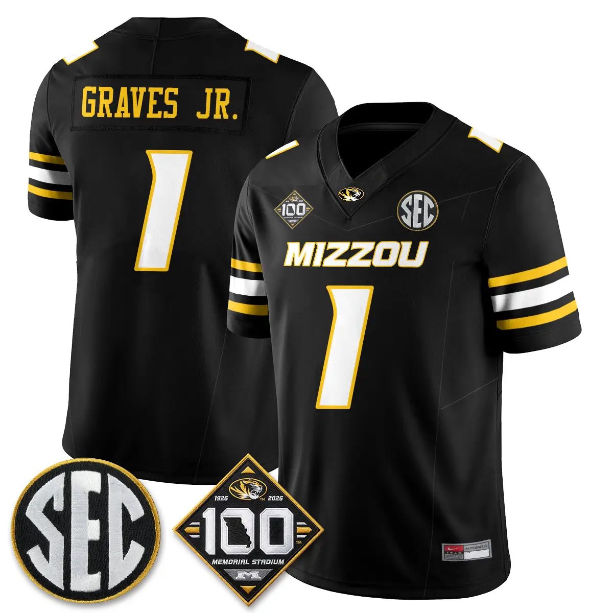 Missouri Tigers 100th Anniversary of Memorial Stadium Vapor Jersey - Stitched 11 MIZZ 100th Anniversary of Memorial Stadium Vapor Jersey - Stitched by Missouri Tigers