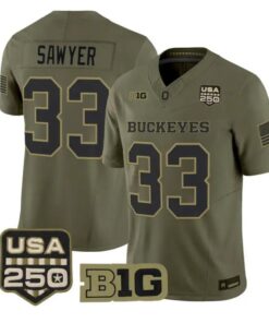 Jack Sawyer Jersey #33 Ohio State Buckeyes 2026 Salute to Service Stitched Olive by My Store NCAA Football Jerseys