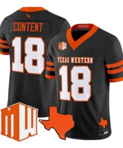 Justin Content Jersey #18 UTEP Miners 2026 Going Dark in the Sun City Stitched by My Store NCAA Football Jerseys