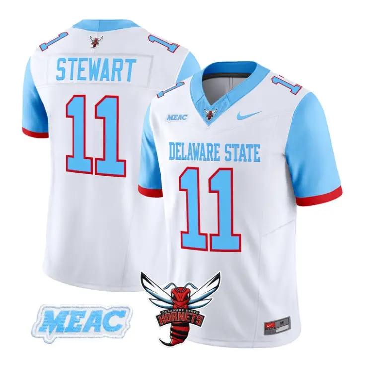 Nathan_Stewart_Jersey_11_Delaware_State_Hornets_2026_Vapor_Stitched_White - Daily Sport Fan Nathan Stewart Jersey #11 Delaware State Hornets 2026 Vapor Stitched by My Store NCAA Football Jerseys