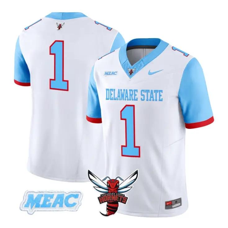 Team_Jersey_1_Delaware_State_Hornets_2026_Vapor_Limited_All_Stitched_White - Daily Sport Fan Team Jersey #1 Delaware State Hornets 2026 Vapor Limited All Stitched by My Store NCAA Football Jerseys