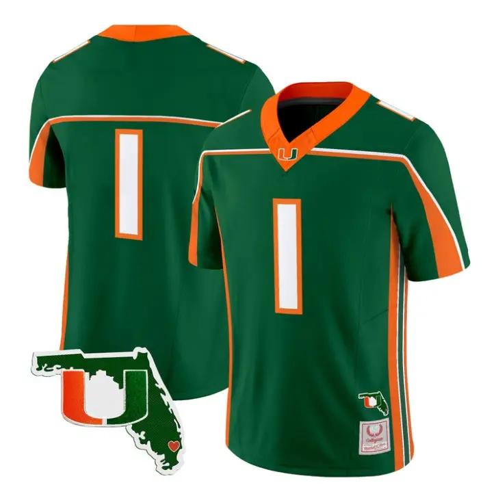 Team Jersey #1 Miami Hurricanes Throwback 2026 Florida Patch Stitched by My Store NCAA Football Jerseys