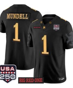 Zach Mundell Jersey #1 Army Black Knights 2026 Big Red One USA250 Patch Stitched by My Store NCAA Football Jerseys