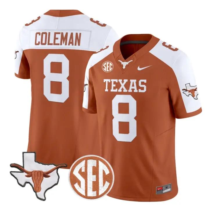 Cam Coleman Jersey #8 Texas Longhorns 2026 Football Vapor Stitched by My Store NCAA Football Jerseys
