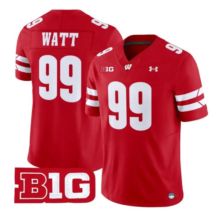 J.J._Watt_Jersey_99_Wisconsin_Badgers_2026_Vapor_Limited_Stitched_Red - Daily Sport Fan J.J. Watt Jersey #99 Wisconsin Badgers 2026 Vapor Limited Stitched by My Store NCAA Football Jerseys