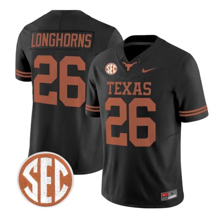 Longhorns_Jersey_26_Texas_Longhorns_2026_Football_Limited_Stitched_Black - Daily Sport Fan Longhorns Jersey #26 Texas Longhorns 2026 Football Limited Stitched by My Store NCAA Football Jerseys