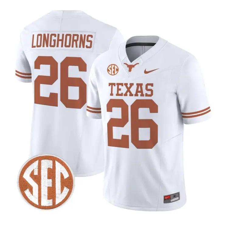 Longhorns_Jersey_26_Texas_Longhorns_2026_Football_Limited_Stitched_White - Daily Sport Fan Longhorns Jersey #26 Texas Longhorns 2026 Football Limited Stitched by My Store NCAA Football Jerseys