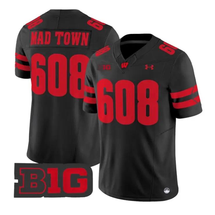 Mad_Town_Jersey_608_Wisconsin_Badgers_2026_Vapor_Limited_Stitched_Black - Daily Sport Fan Mad Town Jersey #608 Wisconsin Badgers 2026 Vapor Limited Stitched by My Store NCAA Football Jerseys