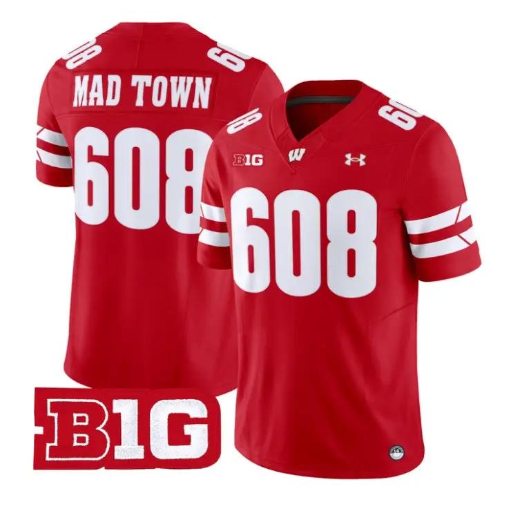 Mad_Town_Jersey_608_Wisconsin_Badgers_2026_Vapor_Limited_Stitched_Red - Daily Sport Fan Mad Town Jersey #608 Wisconsin Badgers 2026 Vapor Limited Stitched by My Store NCAA Football Jerseys