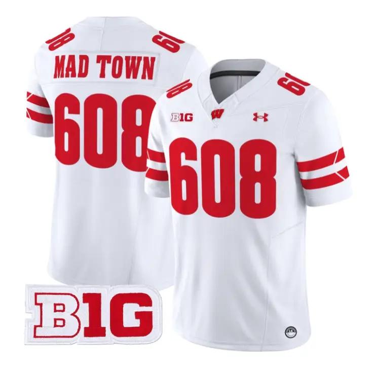Mad_Town_Jersey_608_Wisconsin_Badgers_2026_Vapor_Limited_Stitched_White - Daily Sport Fan Mad Town Jersey #608 Wisconsin Badgers 2026 Vapor Limited Stitched by My Store NCAA Football Jerseys
